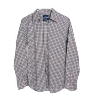 DOCKERS Men's Blue Brown Plaid Stretch Button-Up Shirt Small Preppy Vintage Y2K